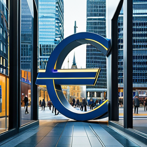 Home 19 ** A futuristic cityscape with a digital Euro symbol prominently displayed, reflecting in the glass of modern bank buildings. People are seamlessly using digital devices to make transactions. Emphasize a sense of both technological advancement and potential government surveillance.
**