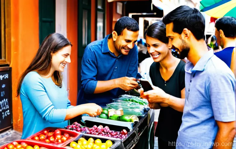 CBDC의 정책 결정 과정 및 참여 - **Prompt 1: Financial Inclusion and Community Digital Payments**
    "A vibrant, bustling street mar...