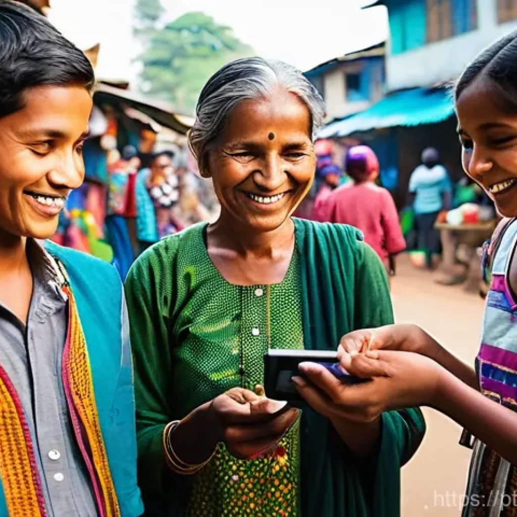 CBDC의 국제 경제적 영향력 분석 - **Financial Inclusion in a Digitalized World:**
    A vibrant, sunlit scene depicting diverse indivi...