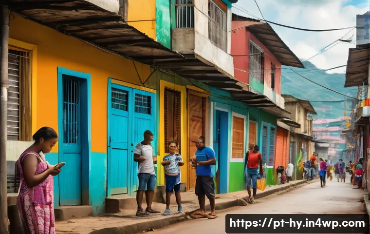 CBDC의 금융 생태계 내 역할 - A vibrant Brazilian favela scene showcasing diverse people using smartphones for digital banking wit...