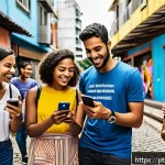 CBDC 개발의 정치적 배경과 논란 - A futuristic digital marketplace in São Paulo, Brazil, showcasing diverse people using smartphones t...