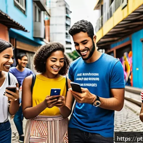 CBDC 개발의 정치적 배경과 논란 - A futuristic digital marketplace in São Paulo, Brazil, showcasing diverse people using smartphones t...