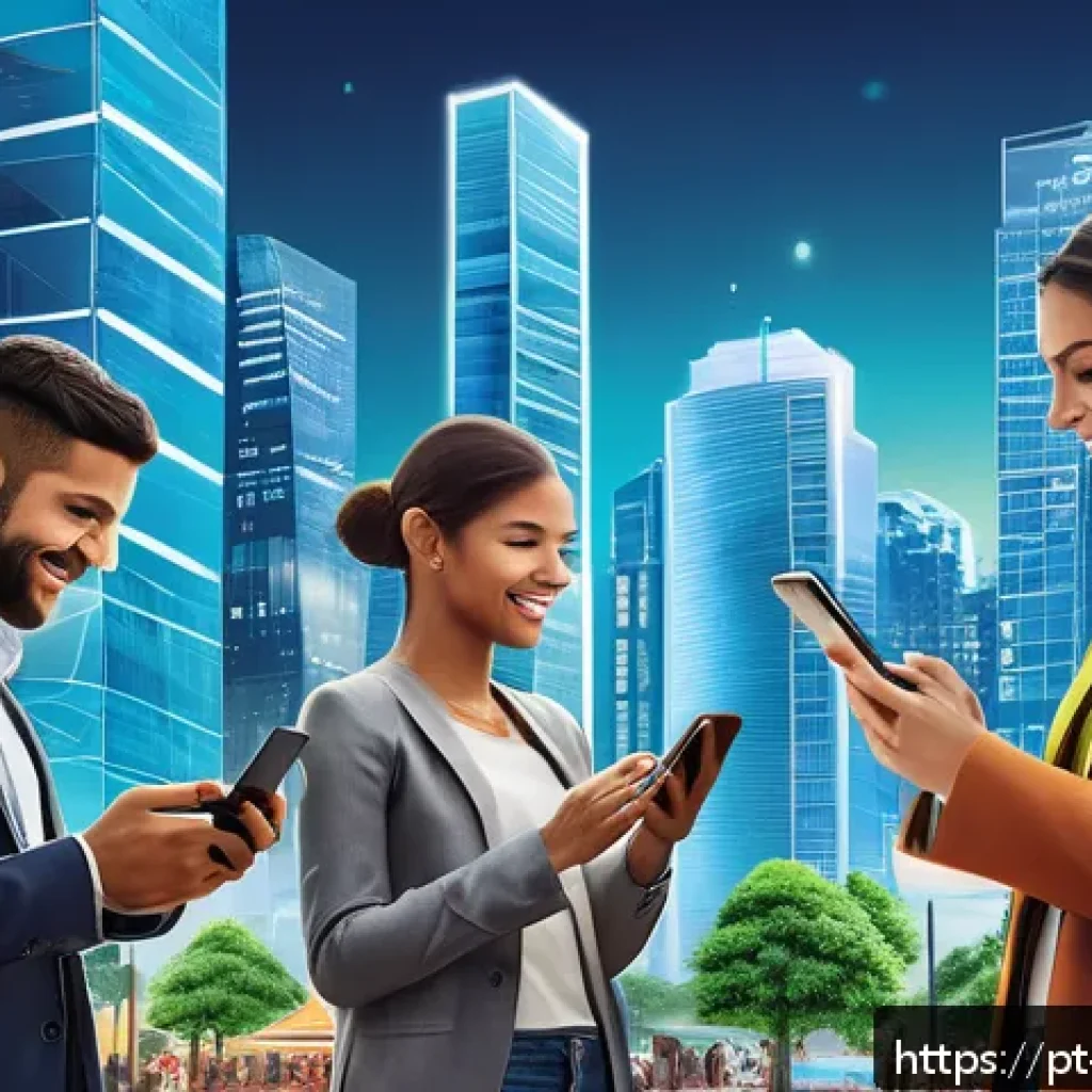 CBDC의 정책적 쟁점 및 해결 방안 - A modern Brazilian urban scene showcasing diverse people using digital payment methods on smartphone...