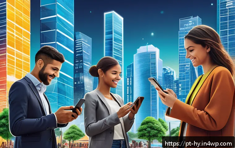 CBDC의 정책적 쟁점 및 해결 방안 - A modern Brazilian urban scene showcasing diverse people using digital payment methods on smartphone...