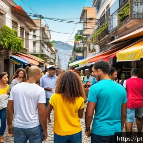 Home 30 CBDC와 디지털 결제의 혁신적 변화 - A vibrant Brazilian street market scene featuring diverse small business owners and customers using ...