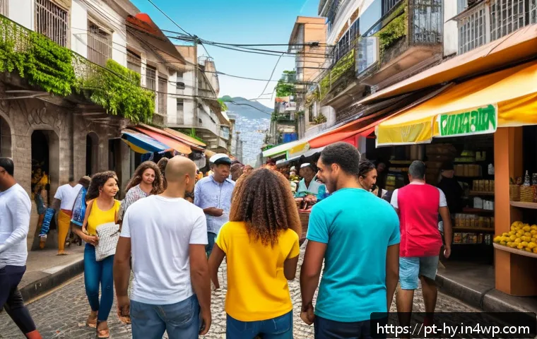 CBDC와 디지털 결제의 혁신적 변화 - A vibrant Brazilian street market scene featuring diverse small business owners and customers using ...